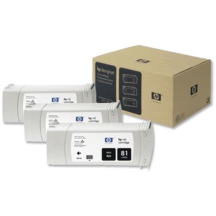 Hewlett Packard [HP] No. 81 Dye Ink Cartridge 680ml Black Ref C5066A [Pack 3]