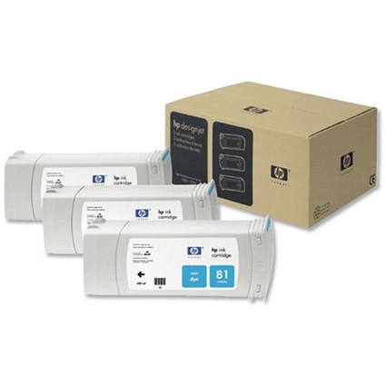 Hewlett Packard [HP] No. 83 Dye Ink Cartridge 680ml UV Cyan Ref C5073A [Pack 3]