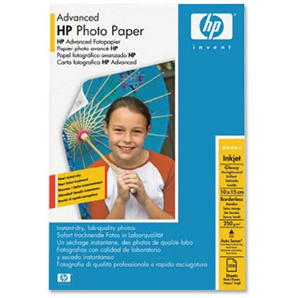 Hewlett Packard [HP] Advanced Photo Paper Glossy Borderless 250gsm 100x150mm [60 Sheets]