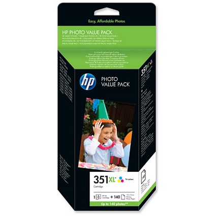 Hewlett Packard (HP) No. 351XL Photo Value Pack Tri-Colour Cartridge 140 Sheets 10x15cm Paper Ref Q8848EE