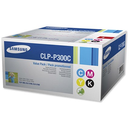 Samsung CLP-P300C Laser Toner Value Pack - Black, Cyan, Magenta and Yellow (4 Cartridges)