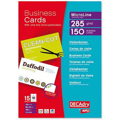 DECAdry Microline Business Cards - Bright White - 285gsm - Pack of 150