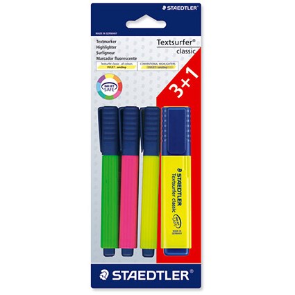 Staedtler Textsurfer Classic Highlighter / Assorted Colours / Pack of 3 + 1 FREE