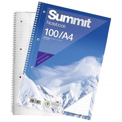 Summit Wirebound Notebook / A4 / Ruled / Punched / Perforated / Margin / 100 Pages / Pack of 10