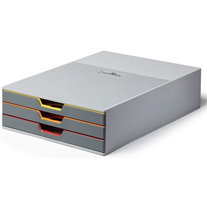 Multi Coloured Drawer Stack Durable Varicolor 3 Drawer Set, Colour Coded Desktop Storage, Multi ...
