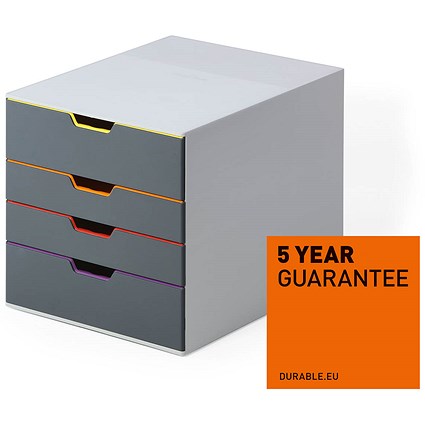 Durable Varicolor 4 Drawer Set, Colour Coded Desktop Storage, Multi-Coloured