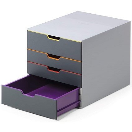 Multi Coloured Drawer Stack Durable Varicolor 4 Drawer Set, Colour Coded Desktop Storage, Multi ...