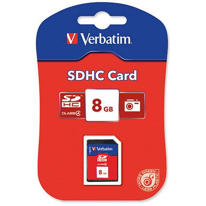 Verbatim SDHC Media Memory Card SD 2.0 FAT32 Class 4 Read 6MB/s Write 6MB/s 8GB Ref 44018