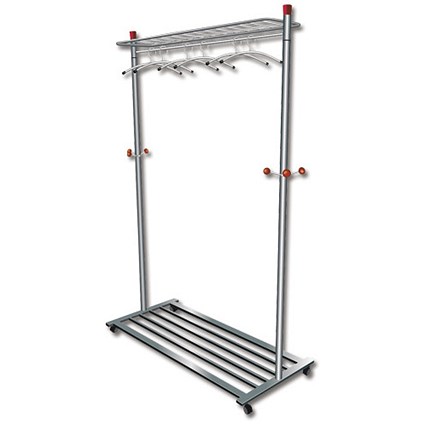 Mobile Coat and Garment Rack / 4 Wheels / Capacity 40-50 Hangers