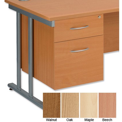 Sonix Filing Pedestal Fixed Suspended Under Desk 2 Drawer with 1 Deep W420xD570xH500mm Beech