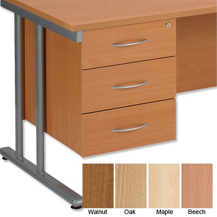 Sonix Pedestal Fixed Suspended Under Desk 3 Standard Drawers W420xD570xH500mm Beech