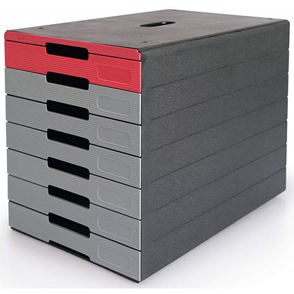 Durable Idealbox Pro 7 Drawer Box, 7 Drawers, Red and Grey
