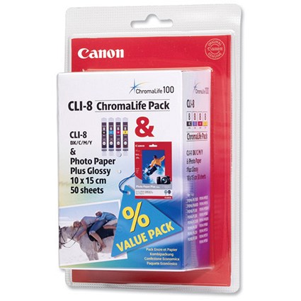 Canon CLI-8 CHROM Inkjet Cartridge Tricolour and Inkjet Paper Ref 0621B015
