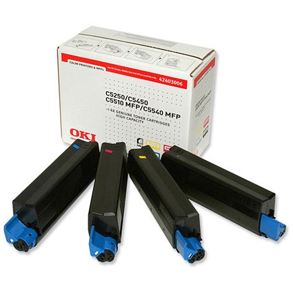 Oki C5450 Laser Toner Cartridge Value Pack - Black, Cyan, Magenta and Yellow (4 Cartridges)