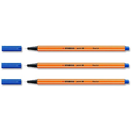 Stabilo Point 88 Fineliner Pen Water-based 0.8mm Tip 0.4mm Line Blue [Pack 10]