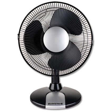 Honeywell Desk Fan Stand Oscillating with Tilt 3-Speed Black/Silver H340mm Dia. 229mm