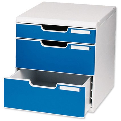 Exacompta Modulo Filing Unit 3 Drawer Set with Lock A4 Grey and Blue