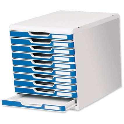 Exacompta Modulo Filing Unit 10 Drawer Set with Lock A4 Grey and Blue