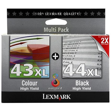 Lexmark 43XL/44XL Black and Colour Inkjet Cartridges (2 Cartridges)