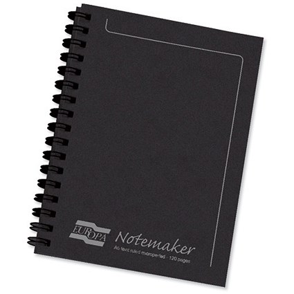 Europa Notemaker Book Sidebound Ruled 80gsm 120 Pages A6 Black [Pack 10]