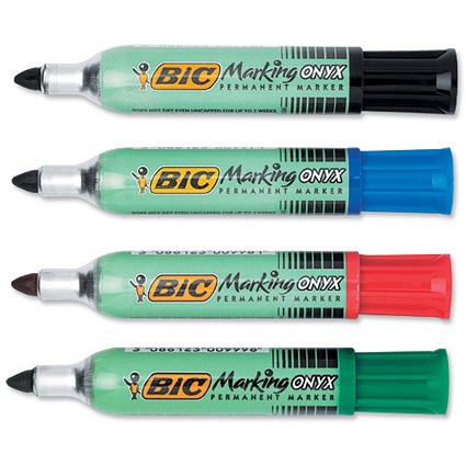 Bic ONYX 1482 Mini Permanent Marker Bullet Tip Line Width 1.5mm Assorted [Pack 4]