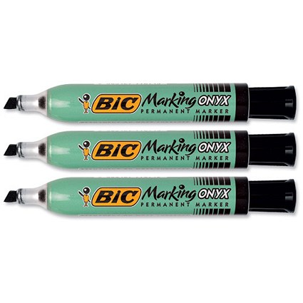 Bic ONYX 1591 Permanent Marker Large Chisel Tip Line Width 3.1-6.2mm Black [Pack 12]