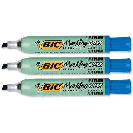 Bic ONYX 1591 Permanent Marker Large Chisel Tip Line Width 3.1-6.2mm Blue [Pack 12]
