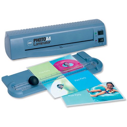 GBC Photo Laminator Fixed Speed ID-A4 up to 150 micron with A4 Trimmer and 12 6x4in Pouches Ref 4400388