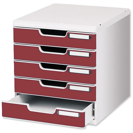 Multiform Modulo Filing Unit 5 Drawer Set with Lock A4 Grey and Burgundy