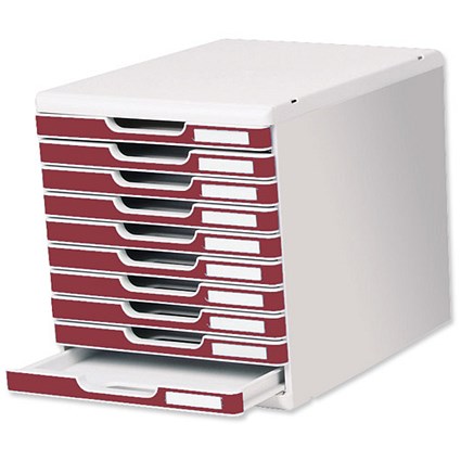 Multiform Modulo Filing Unit 10 Drawer Set with Lock A4 Grey and Burgundy