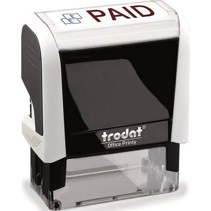 Trodat Office Printy Self-inking Stamp, "Paid", Reinkable, Red & Blue