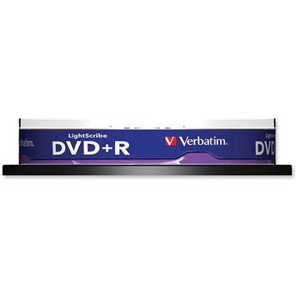 Verbatim DVD+R Recordable Disk Lightscribe Write-once Spindle 16x 120min 4.7Gb [Pack 10]