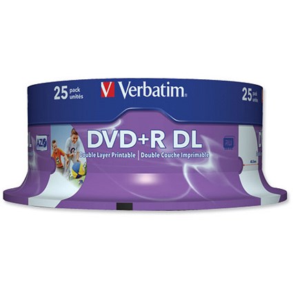 Verbatim DVD+R Recordable Disk Double Layer Printable Spindle 8x 240min 8.5Gb [Pack 25]