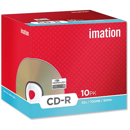 Imation CD-R Recordable Disk Write Once Cased Lightscribe 52x Speed 80Min 700MB [Pack 10]