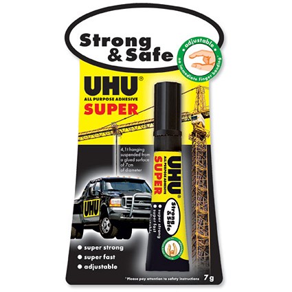 UHU Strong and Safe Super Glue Adjustable Super-strong and Fast Odourless in Tube 7g