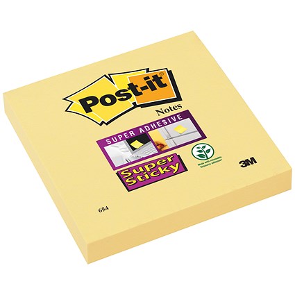 Post-it Notes Super Sticky, 76 x 76mm, Ultra Yellow, Pack of 6 x 90 Notes