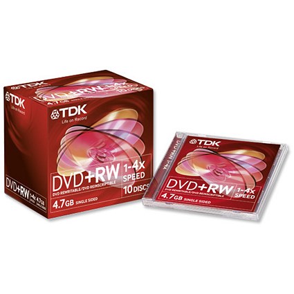 TDK DVD+RW Recordable Disk Rewritable Cased 4x Speed 120min 4.7Gb [Pack 10]