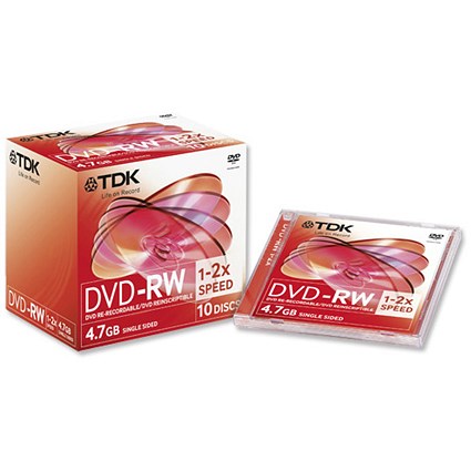 TDK DVD-RW Recordable Disk Rewritable Cased 4x Speed 120min 4.7Gb [Pack 10]