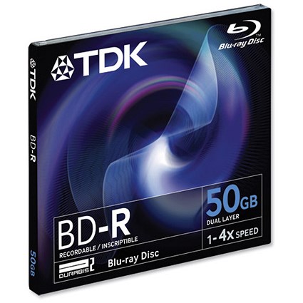TDK Blu-ray BD-R Disk Recordable Write-once Cased 4x Speed 50GB