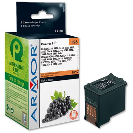 Armor Compatible Inkjet Cartridge Black [HP No. 27 C8727AE Equivalent] Ref K20113