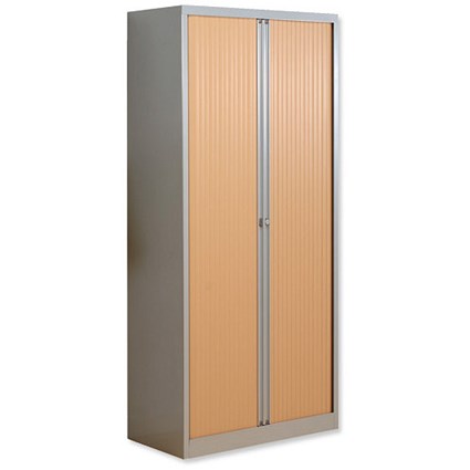 Trexus Side Opening Tambour Cupboard, 1970mm High, Beech Shutters, Silver Frame