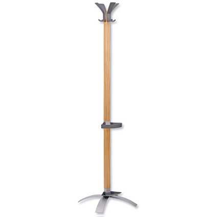 Alba Natty Hat and Coat Stand with Umbrella Ring Drip Tray and 4 Double Pegs H1670mm Oak