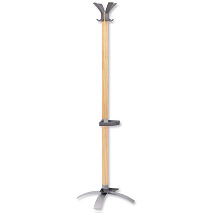 Alba Natty Hat and Coat Stand with Umbrella Ring Drip Tray and 4 Double Pegs H1670mm Beech