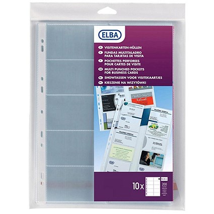Elba Multipunched Business Card Pockets / A4 / Clear / Pack of 10