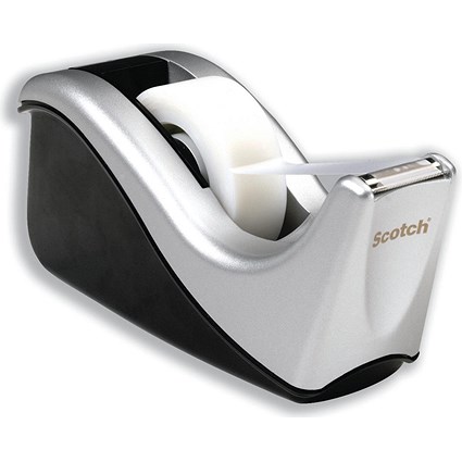 Scotch Magic Tape Contour Desktop Dispenser + 1 Tape Roll, Weighted, 19mm x 33m, Silver