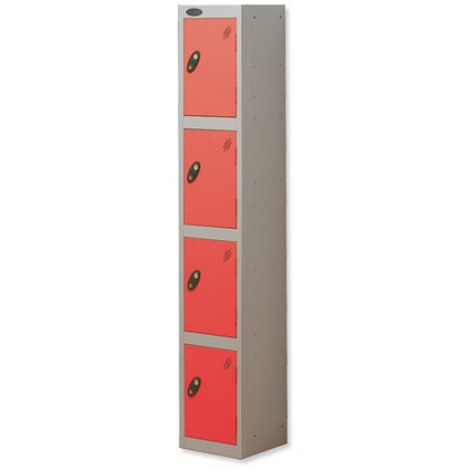 Trexus Plus 4 Door Locker Nest of 1 Extra Depth ACTIVECOAT W305xD460xH1780mm Silver Red