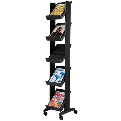 Fast Paper Mobile Literature Display Corner, 5 Shelves, Black