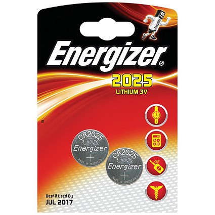 Energizer CR2025 Lithium Battery for Small Electronics, 5003LC, 163mAh, 3V, Pack of 2