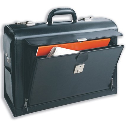 Masters Pilot Case Leather 2 Lockable End Pockets W450xD200xH320mm Black