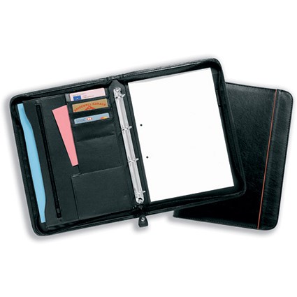 Masters Conference Folder Koskin Zipped 4-Ring for A4 Pad W260xD50xH360mm Black